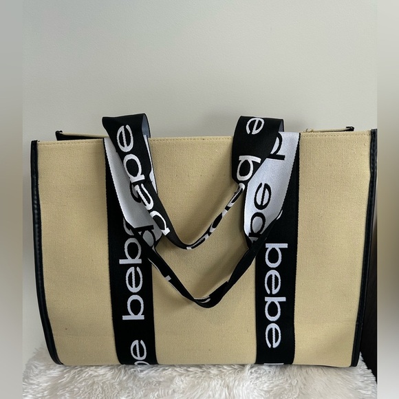 Bebe Beige Tote with Black Logo Straps NWT - Picture 6 of 9